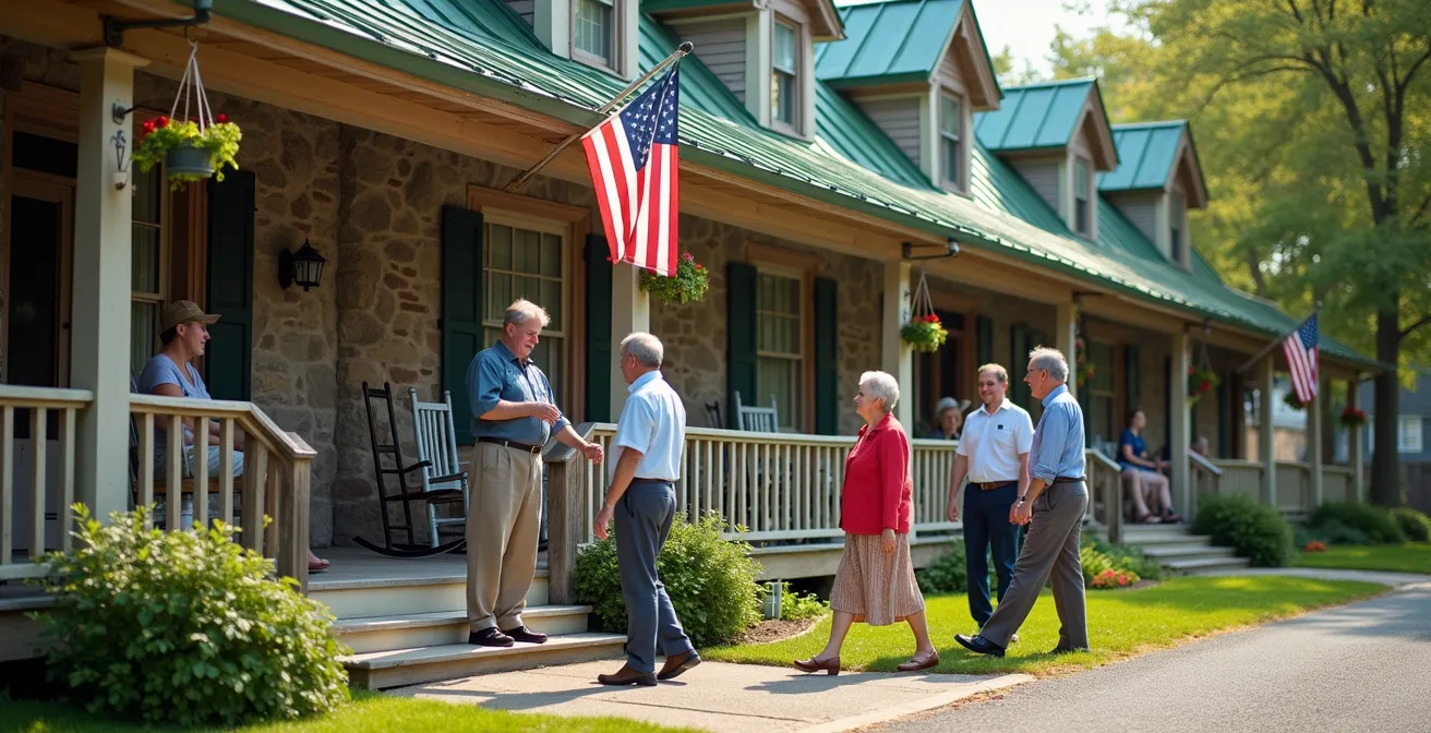 Vue extérieure d'une auberge ancestrale québécoise avec architecture traditionnelle en pierre