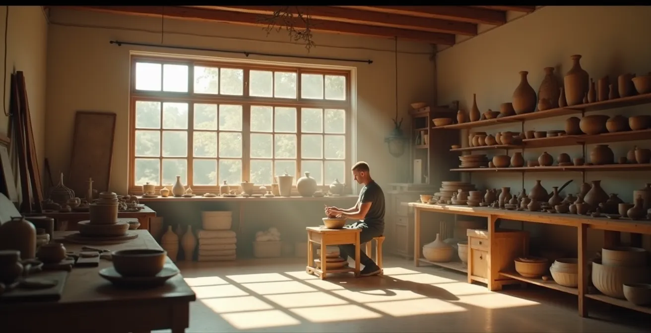 Artisan céramiste façonnant une pièce sur un tour de potier
