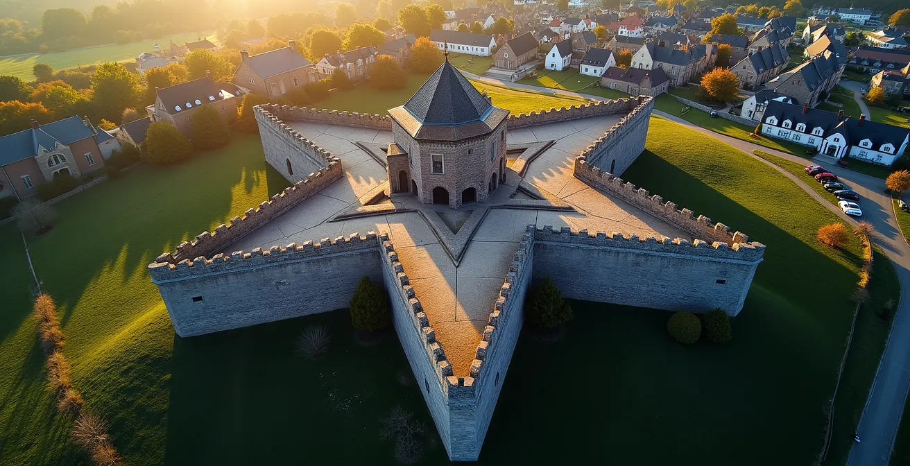 Vue aérienne des fortifications de Québec montrant le système défensif étoilé