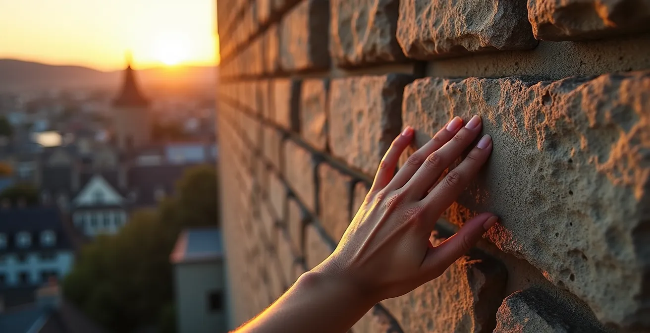 Détail architectural des fortifications de Québec montrant la texture de la pierre historique