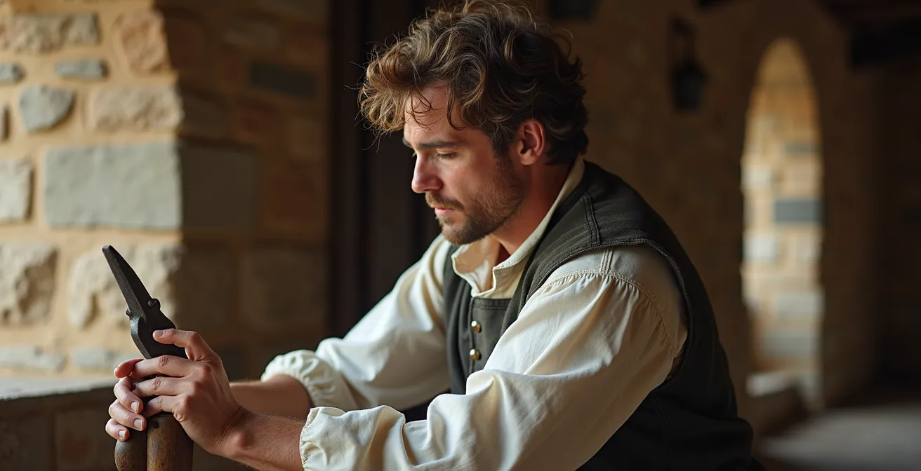 Scène de reconstitution historique en costume d'époque de la Nouvelle-France