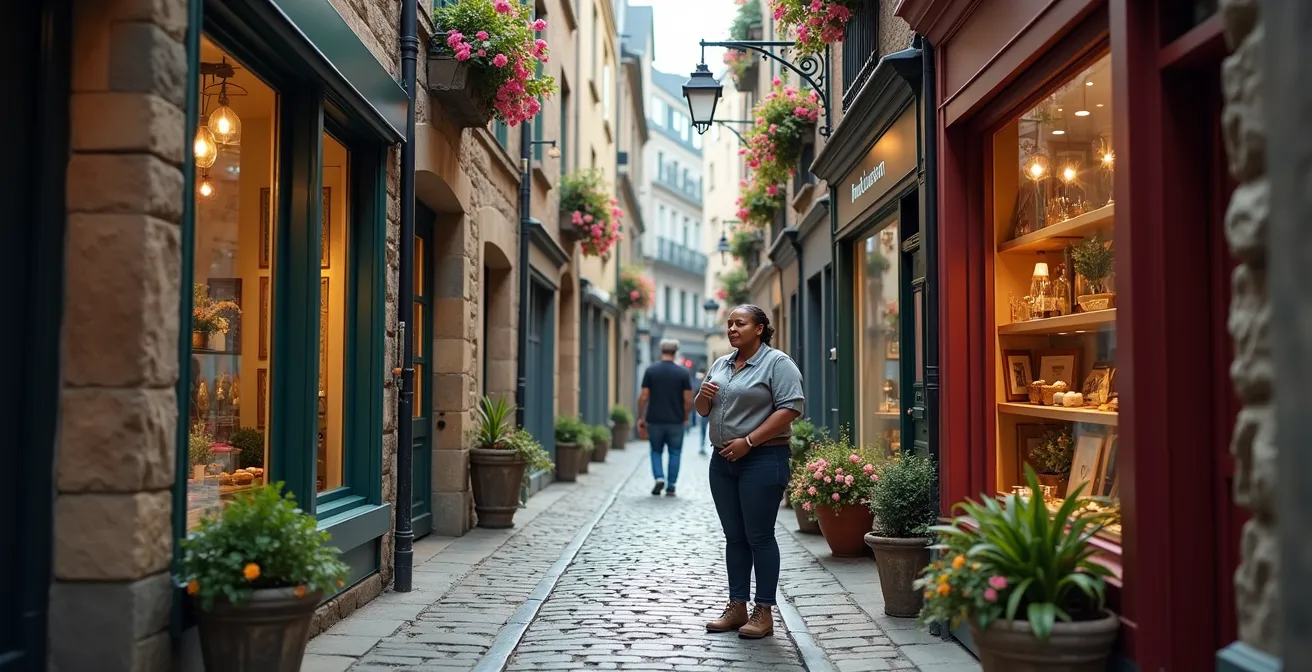 Vue intimiste de la rue du Petit Champlain avec ses boutiques artisanales et son architecture à échelle humaine
